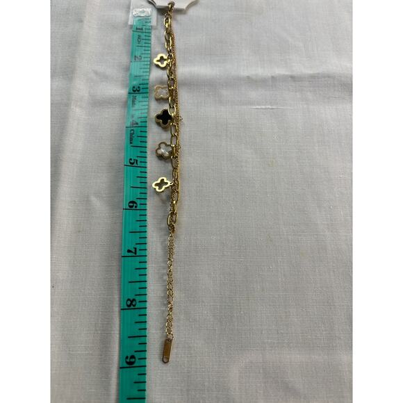 Four Leaf Clover Titanium Steel Gold Plated Double Chain Bracelet 9" - Picture 5 of 6